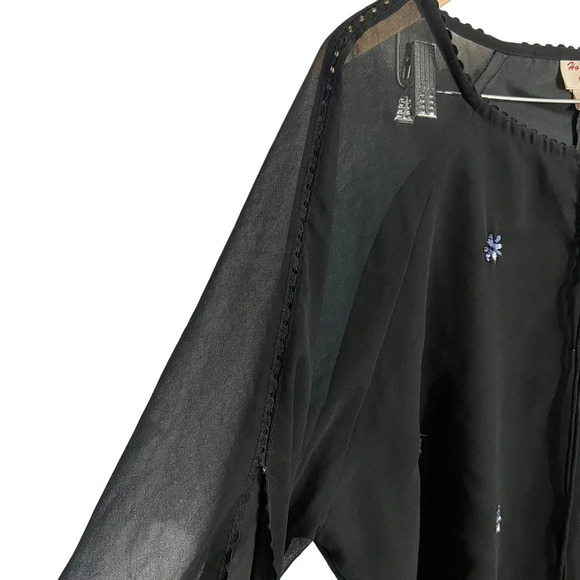 Hot Gossip Blouse 2X Black Sheer Slit Sleeve Blue Sequins Snowflakes Evening Top - Picture 5 of 9